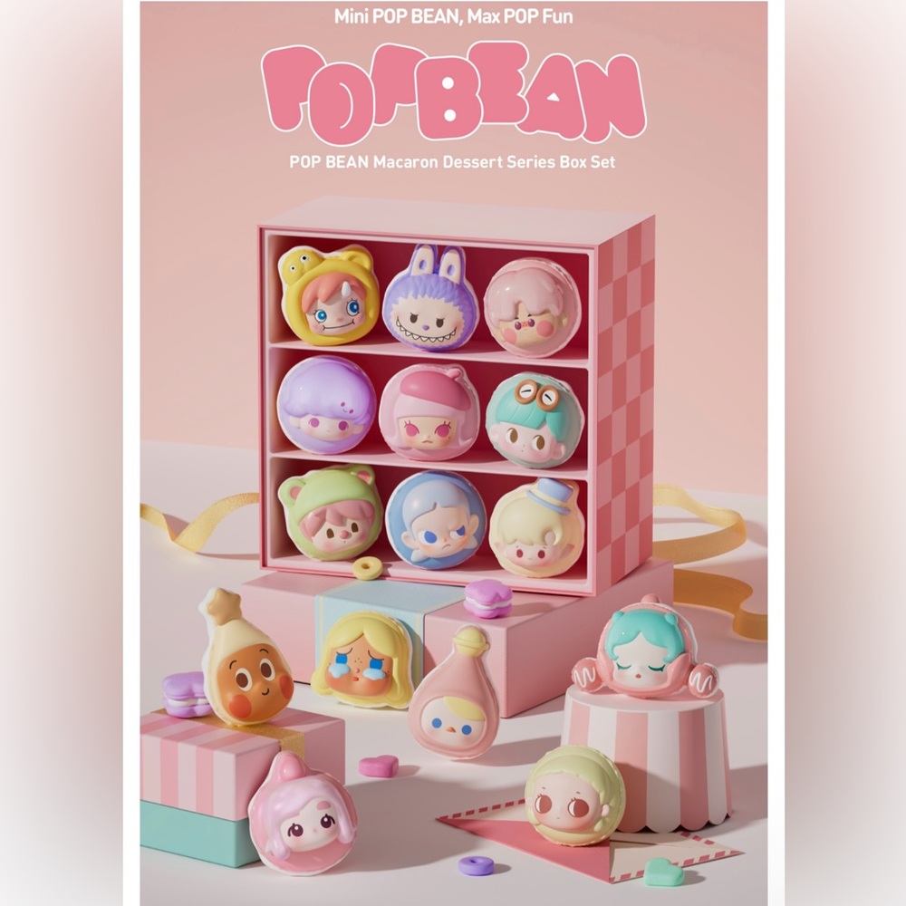 Authentic Pop Bean MACARON DESSERT Blind Box Set - 9 Figures - Factory Sealed